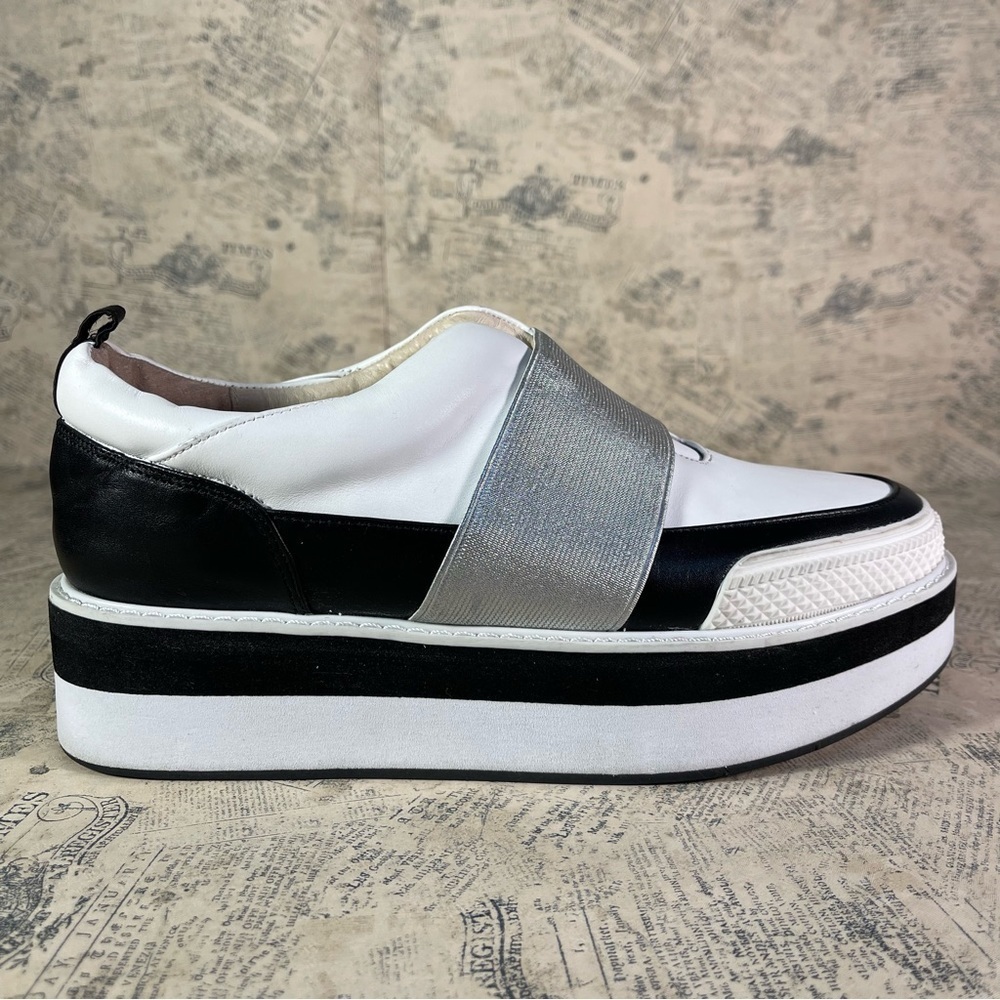 Shellys London Damini Platform Sneakers Slip On White Black Silver Shoes